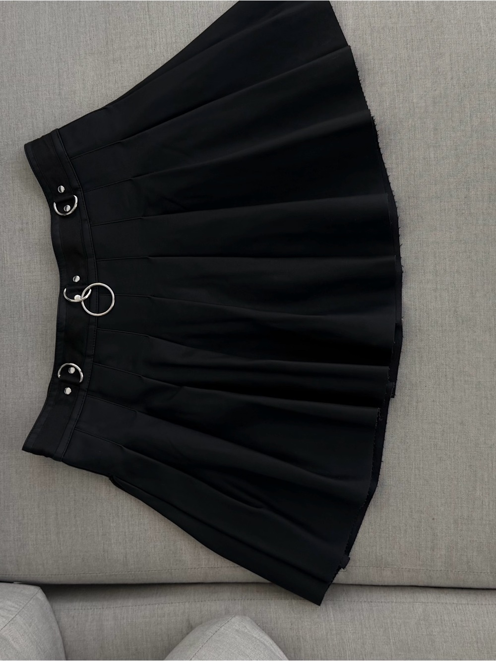 Current Mood Black Pleated Faux Leather Mini Skirt with Silver O-Ring Detail